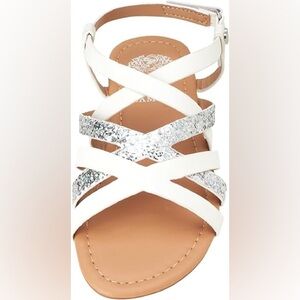 Vince Camuto Kids Glitter Strappy Sandal, white, EUC